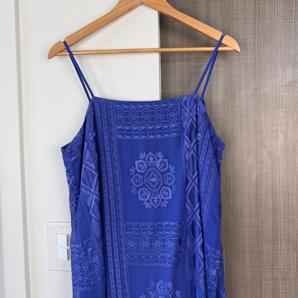 Anthropologie Floreat Embroidered Luna Slip Midi Dress Cornflower Blue Large - Picture 8 of 12